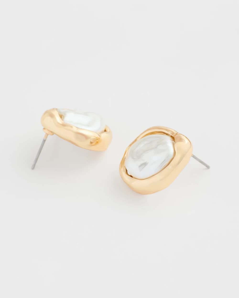 Chico's Pearlescent Golden Rimmed Stud Earrings Gold