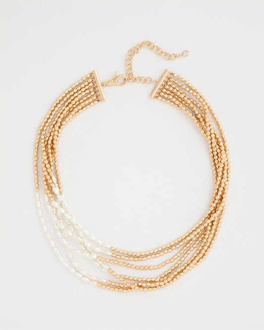 Chico's Multi-Strand Beaded Short Necklace Mixed Metals