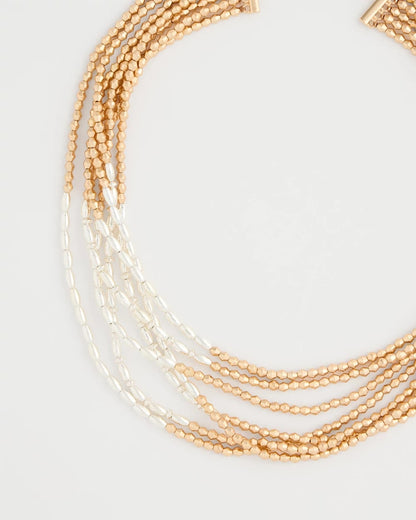 Chico's Multi-Strand Beaded Short Necklace Mixed Metals