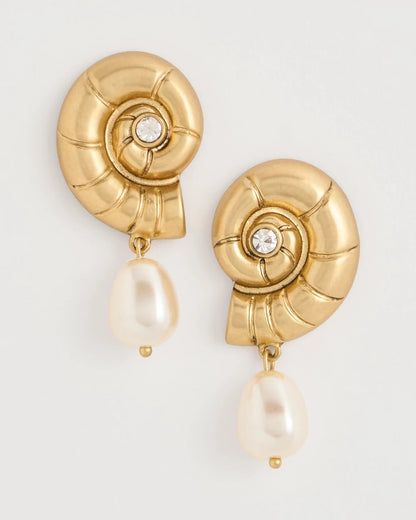 Chico's Goldtone Spiral Shell Earrings Gold