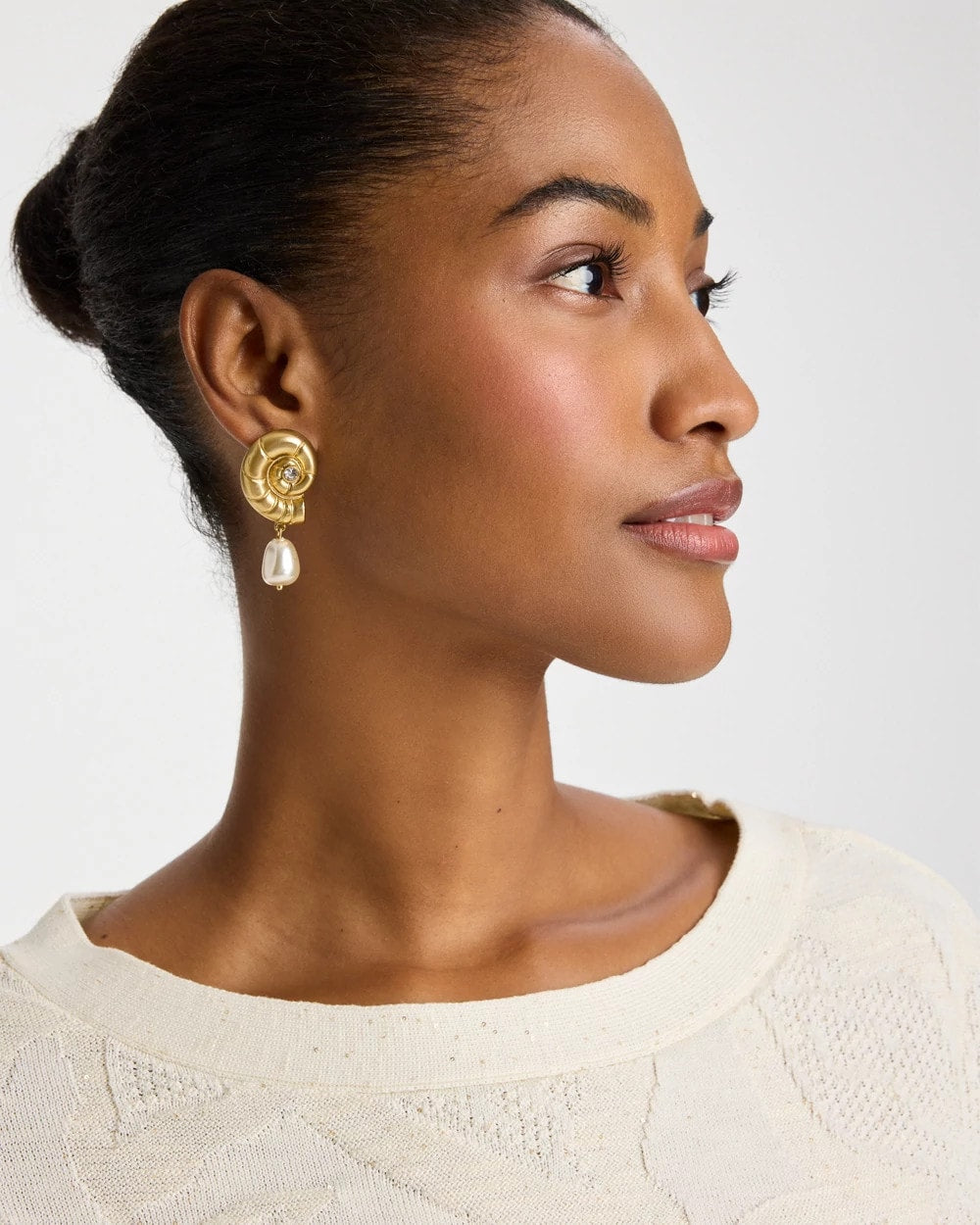 Chico's Goldtone Spiral Shell Earrings Gold