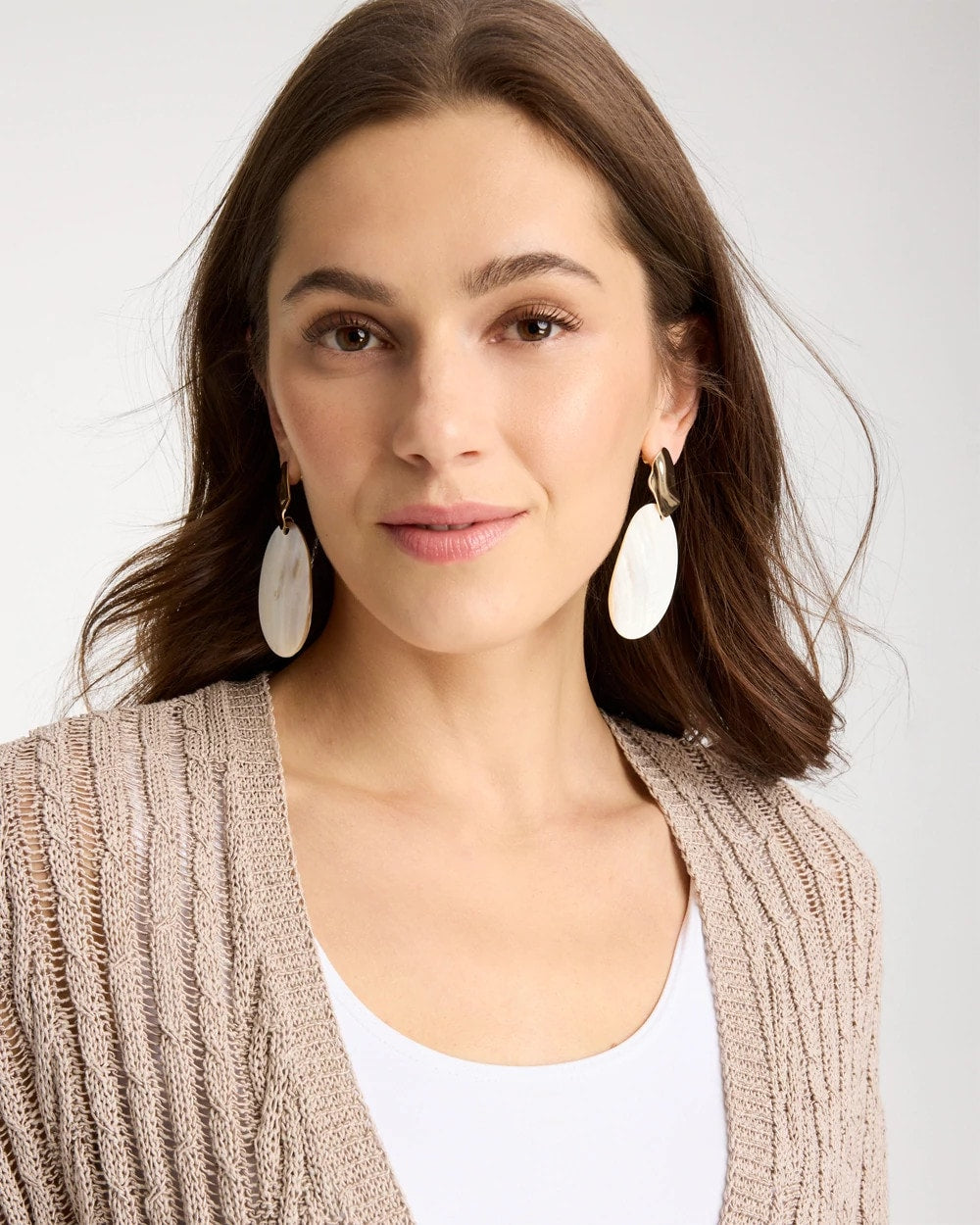 Chico's Shell Oval Drop Earrings Neutral