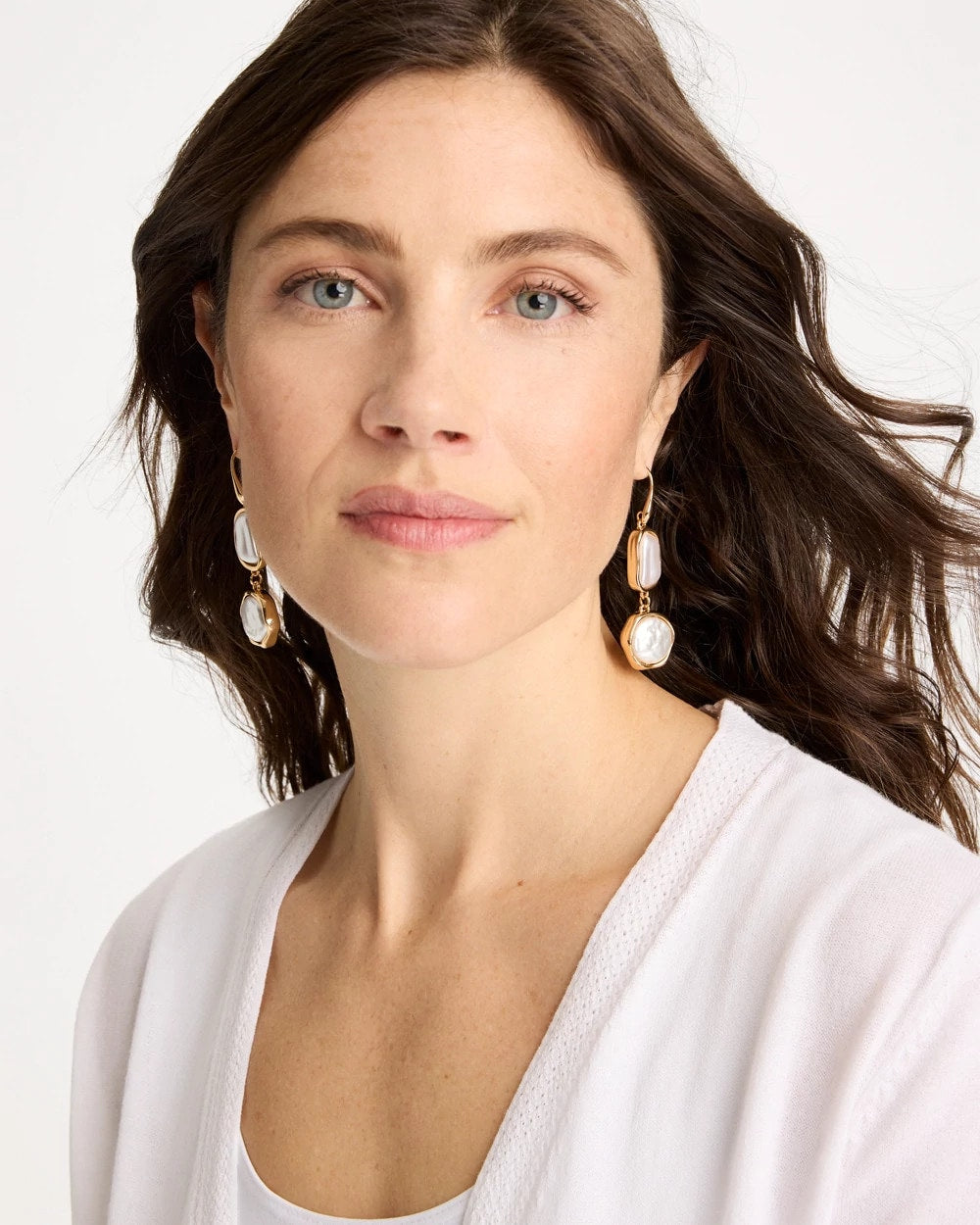 Chico's Siren Faux Pearl Drop Earrings Pearl
