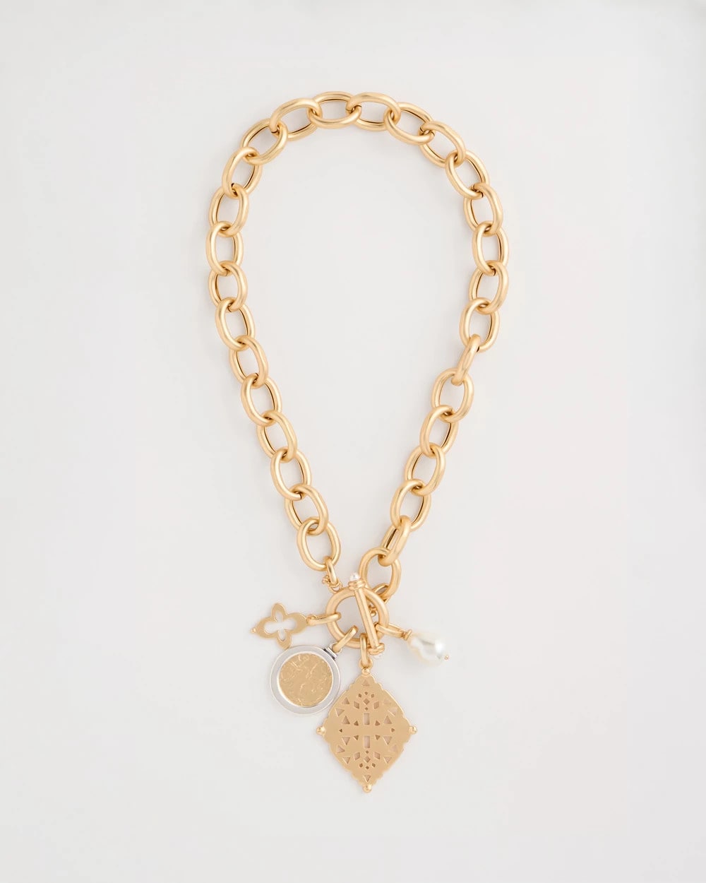 Chico's Toggle Cameo Charm Necklace Gold