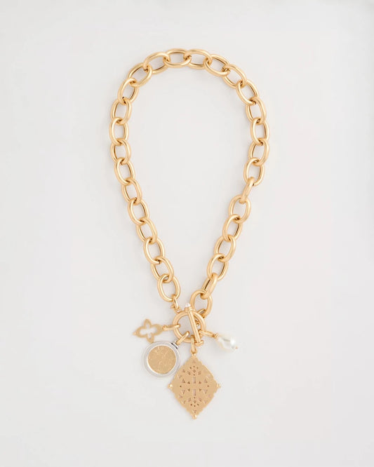 Chico's Toggle Cameo Charm Necklace Gold