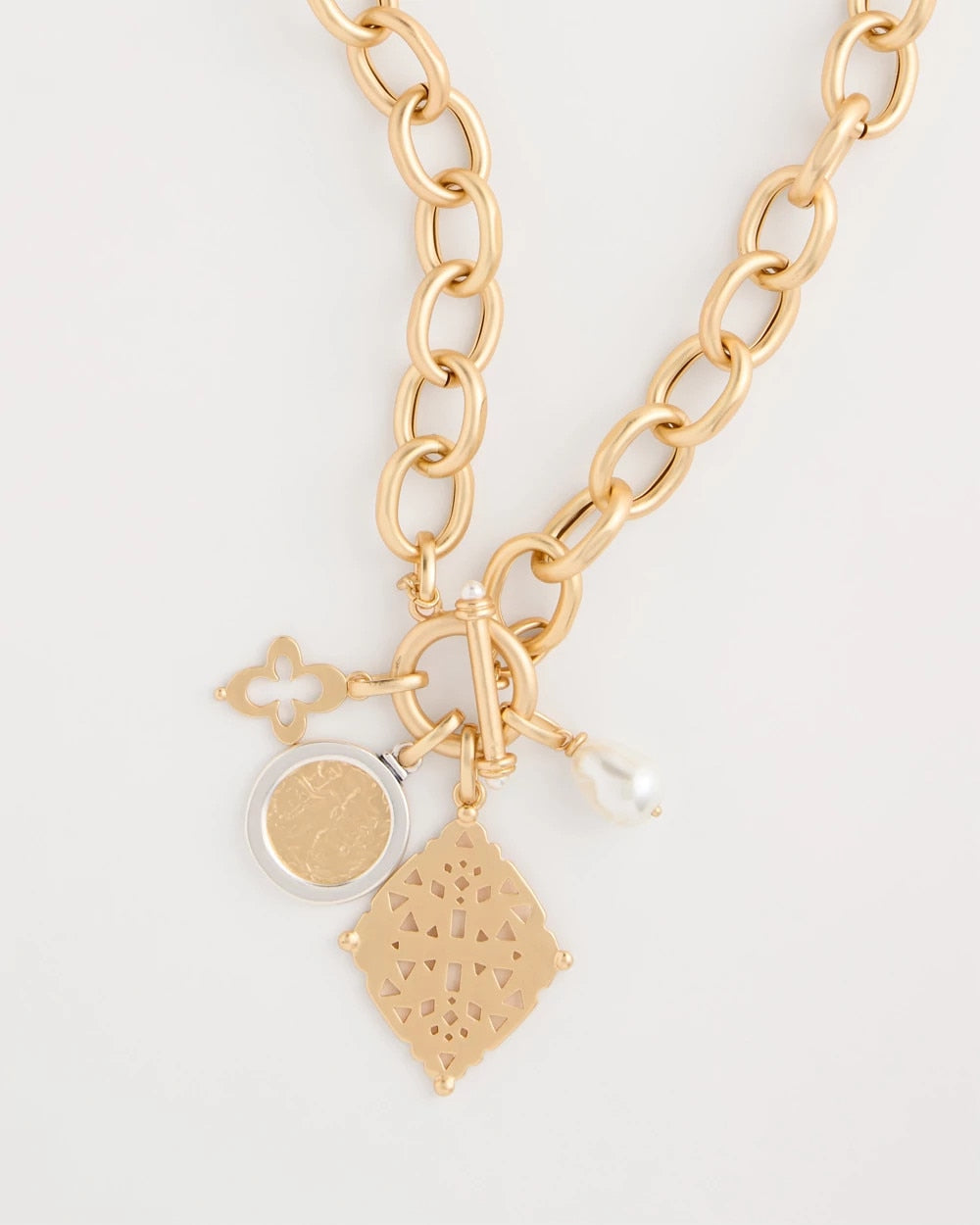 Chico's Toggle Cameo Charm Necklace Gold