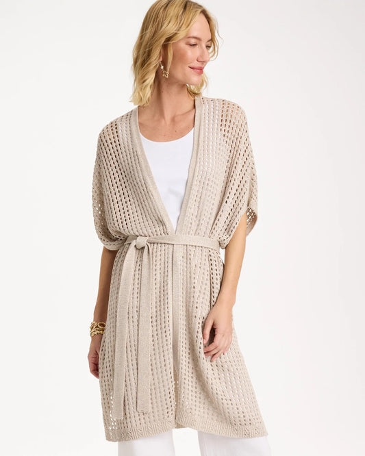 Chico's Crochet Knit Belted Ruana Neutral