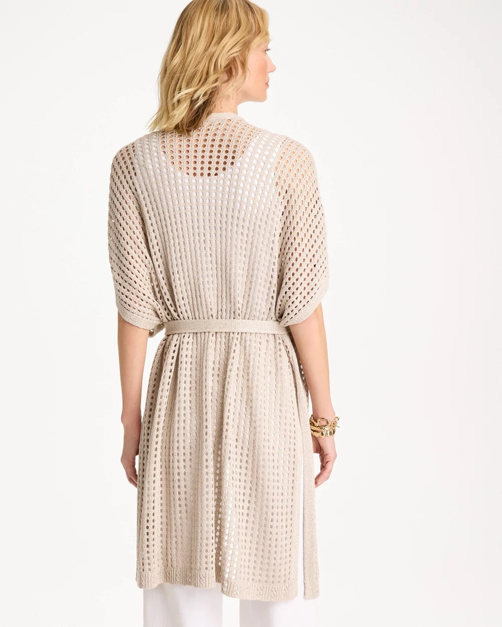 Chico's Crochet Knit Belted Ruana Neutral