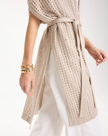Chico's Crochet Knit Belted Ruana Neutral