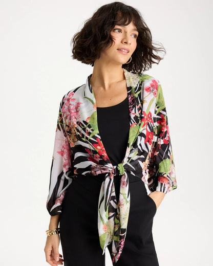 Chico's Georgette Tie-Front Kimono Black