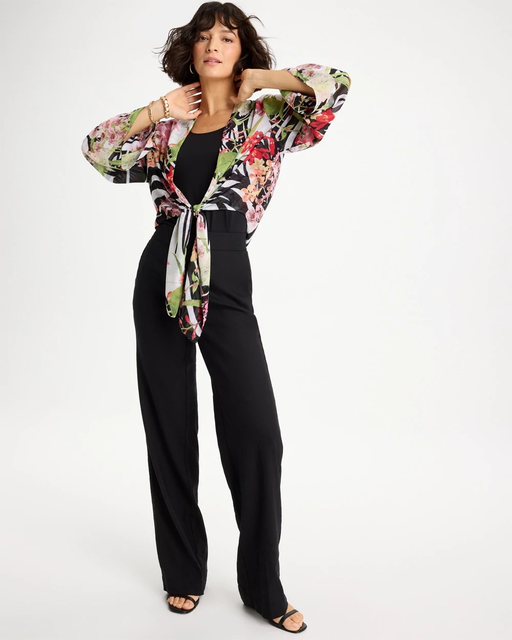 Chico's Georgette Tie-Front Kimono Black