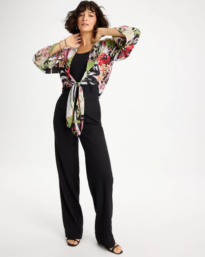 Chico's Georgette Tie-Front Kimono Black
