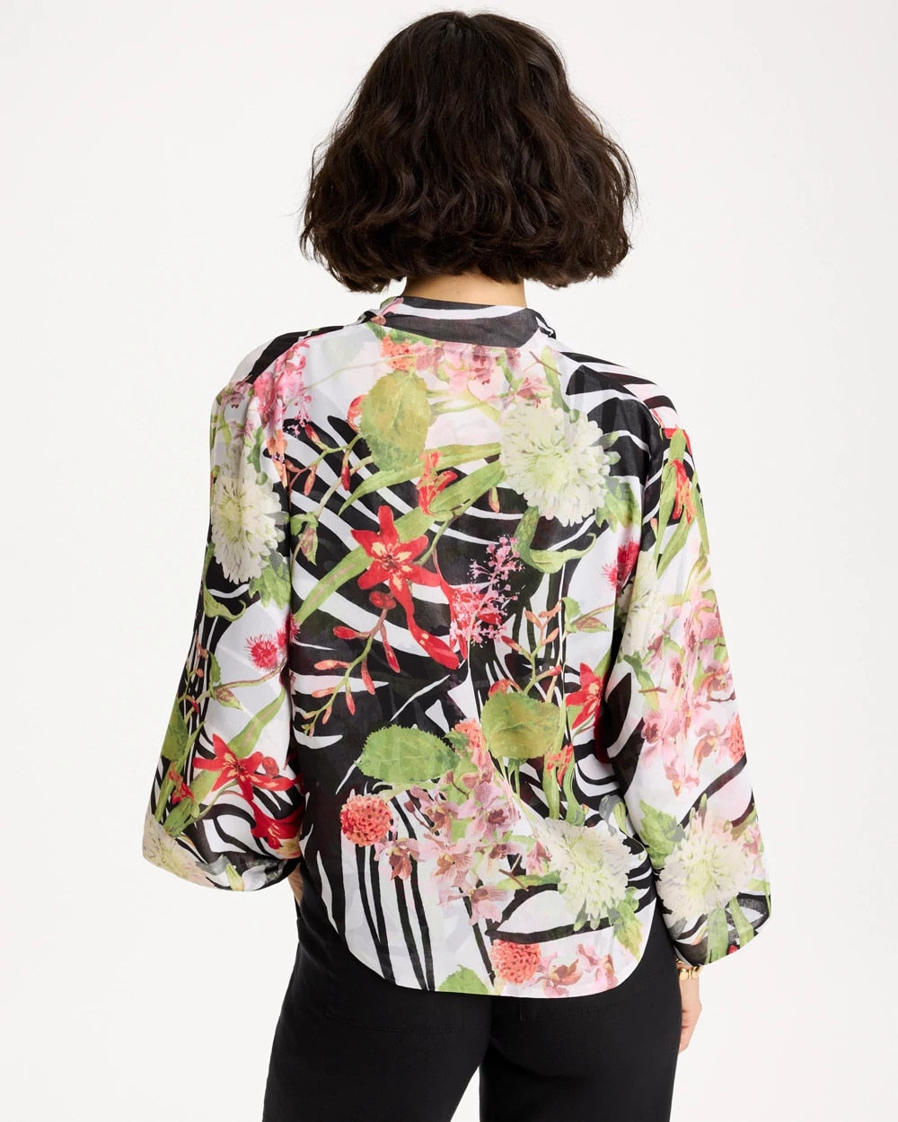 Chico's Georgette Tie-Front Kimono Black