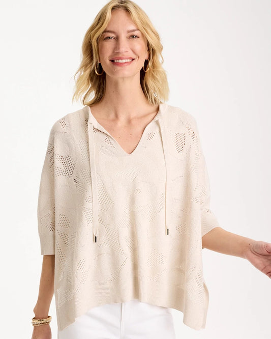 Chico's Crochet Lace Notch Neck Poncho Ecru