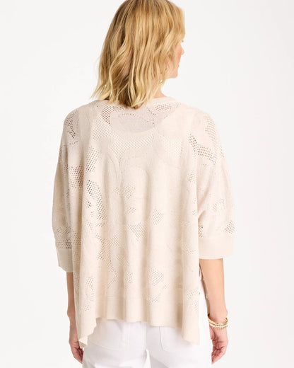 Chico's Crochet Lace Notch Neck Poncho Ecru