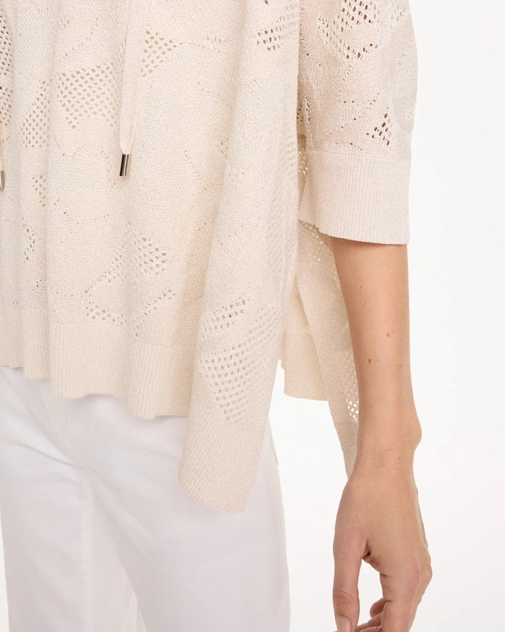 Chico's Crochet Lace Notch Neck Poncho Ecru