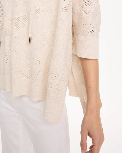 Chico's Crochet Lace Notch Neck Poncho Ecru