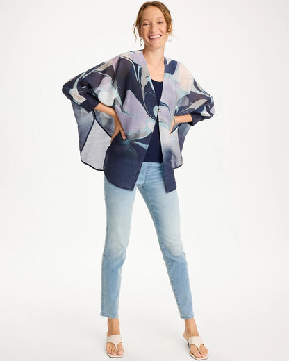 Chico's Woven Printed Cocoon Ruana Passport Blue
