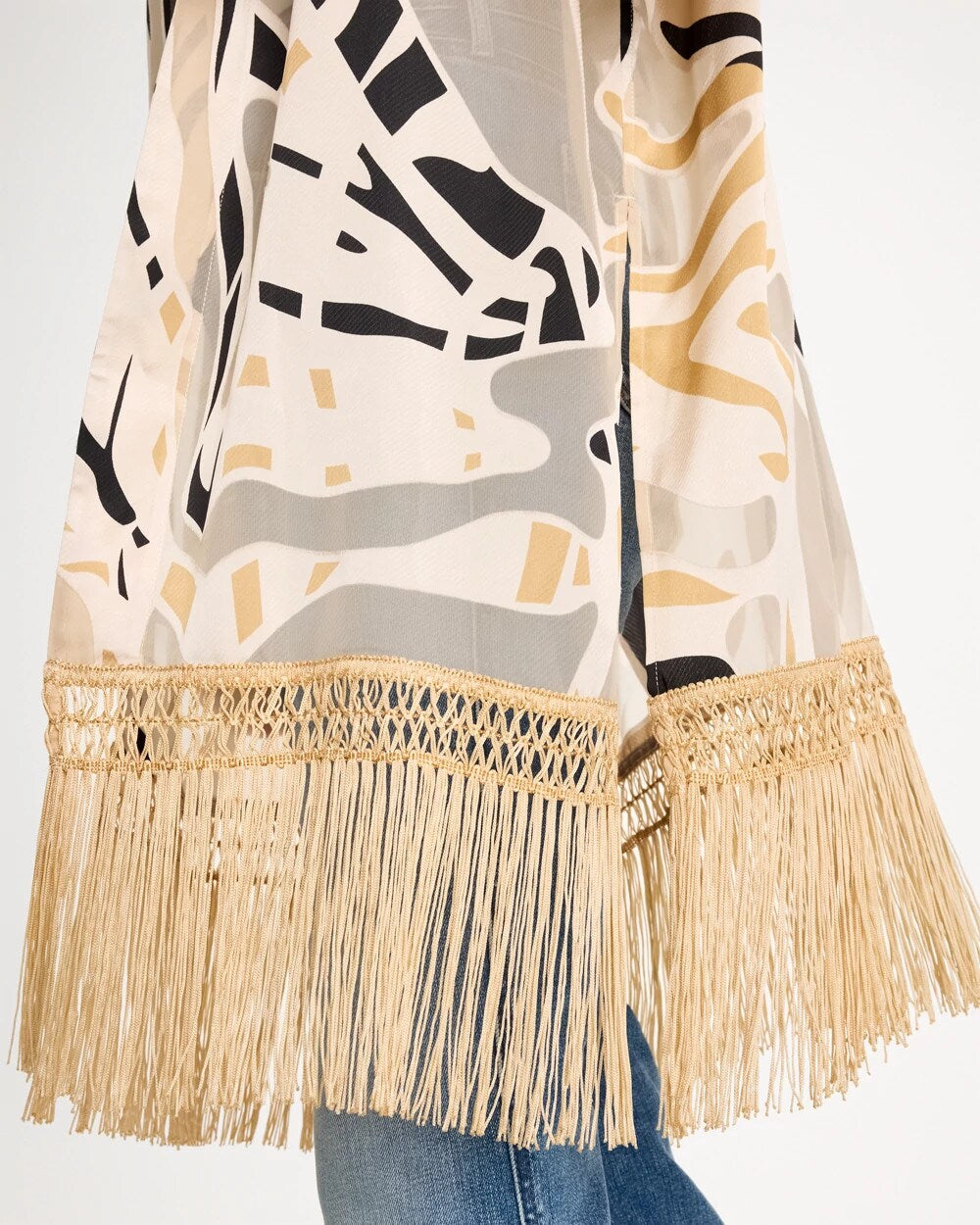 Chico's Woven Long Fringed Kimono Neutral
