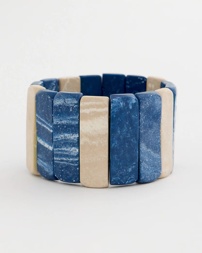Chico's Blue-Neutral Wood Stretch Bracelet Blue Multi