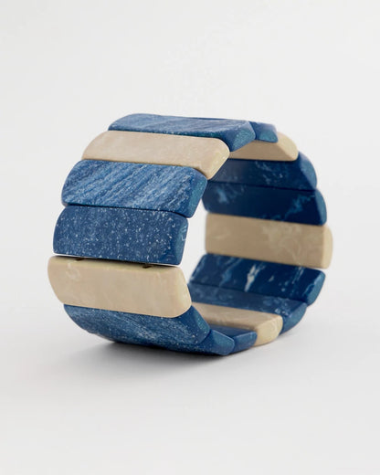 Chico's Blue-Neutral Wood Stretch Bracelet Blue Multi