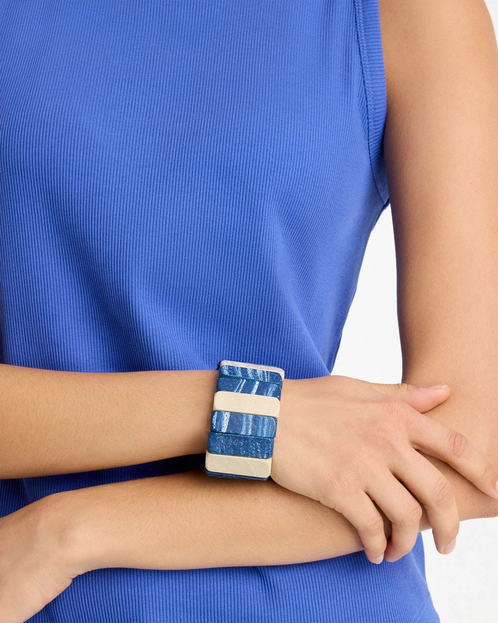 Chico's Blue-Neutral Wood Stretch Bracelet Blue Multi