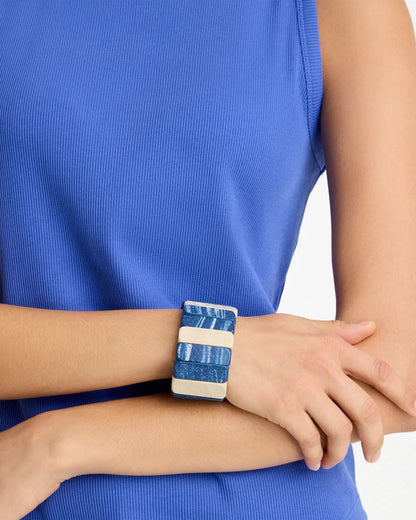 Chico's Blue-Neutral Wood Stretch Bracelet Blue Multi