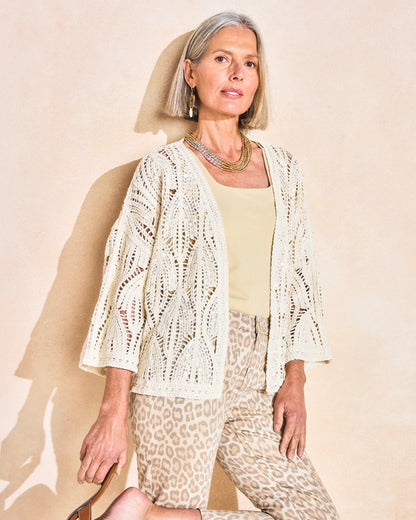 Chico's Cotton Crochet Kimono Neutral