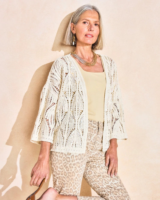 Chico's Cotton Crochet Kimono Neutral