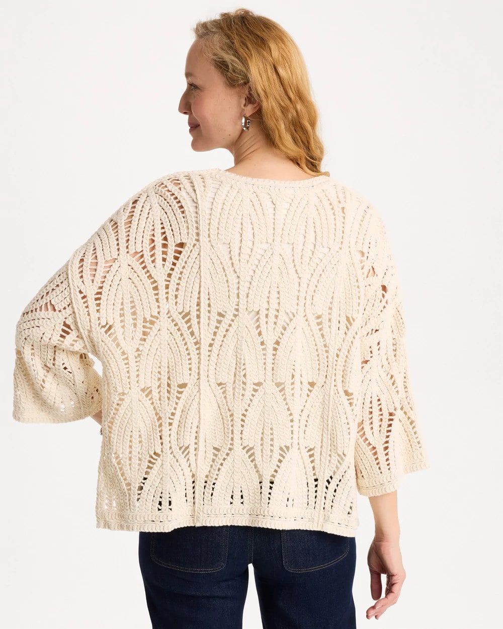 Chico's Cotton Crochet Kimono Neutral