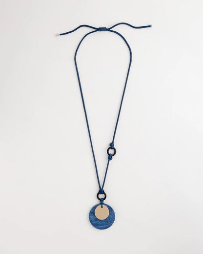 Chico's Adjustable Blue-Neutral Wood Pendant Necklace Blue Multi