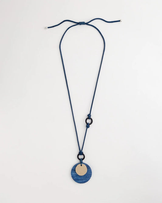 Chico's Adjustable Blue-Neutral Wood Pendant Necklace Blue Multi