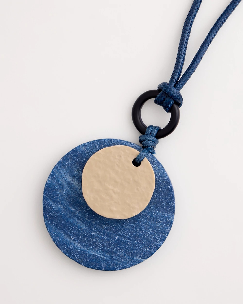 Chico's Adjustable Blue-Neutral Wood Pendant Necklace Blue Multi