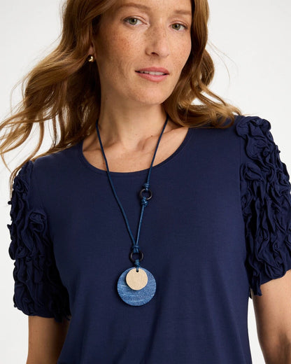 Chico's Adjustable Blue-Neutral Wood Pendant Necklace Blue Multi