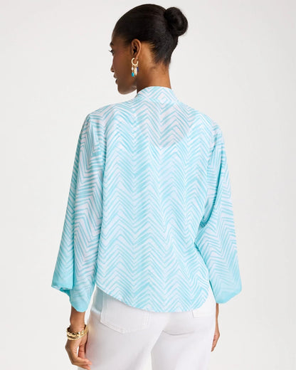 Chico's Georgette Tie-Front Chevron Kimono Bondi Blue