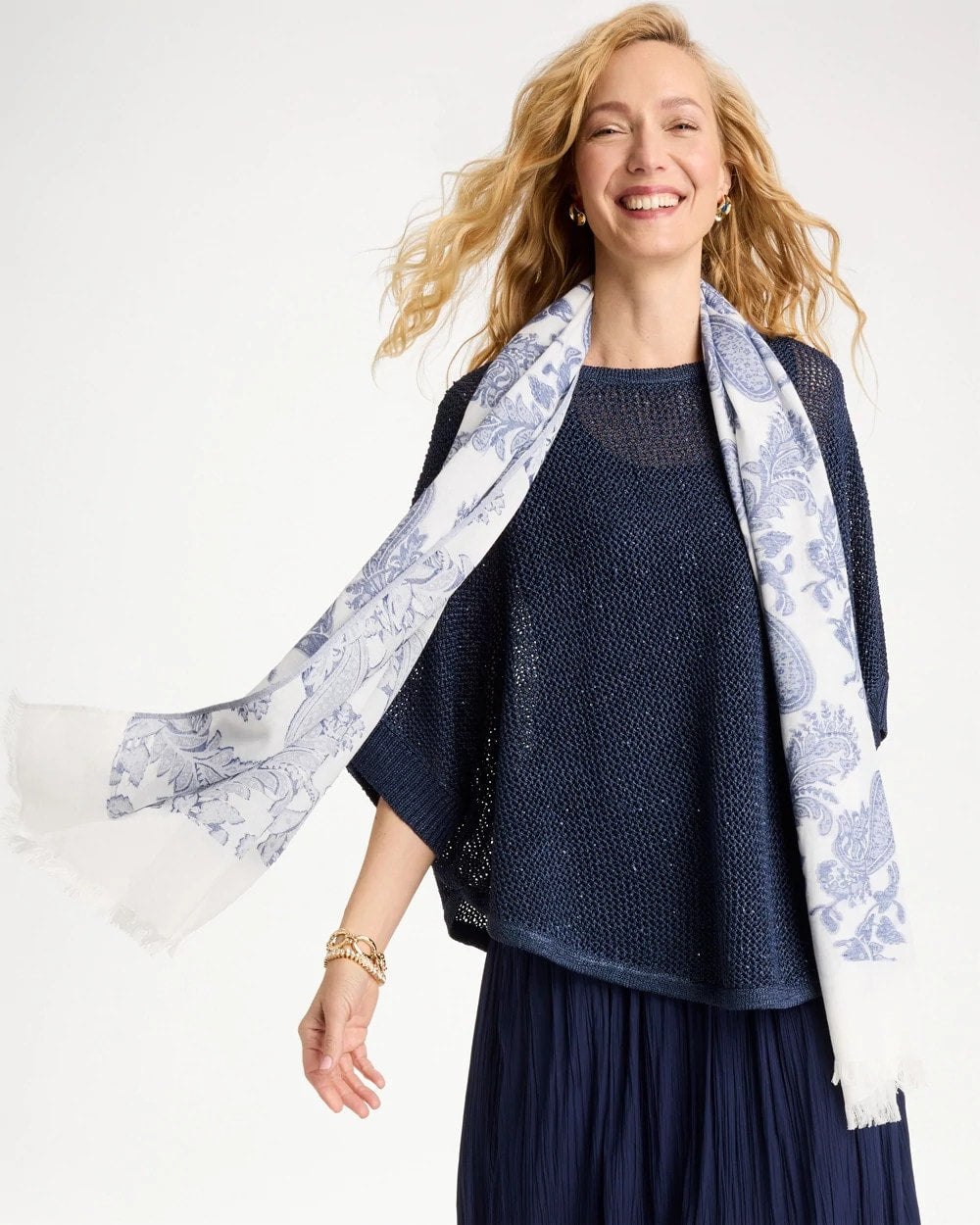 Chico's Paisley Jacquard Oblong Scarf Neutral