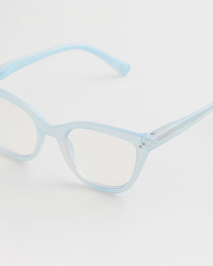 Chico's Pearlescent Cat Eye Readers Light Blue
