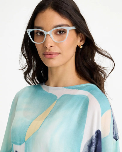 Chico's Pearlescent Cat Eye Readers Light Blue