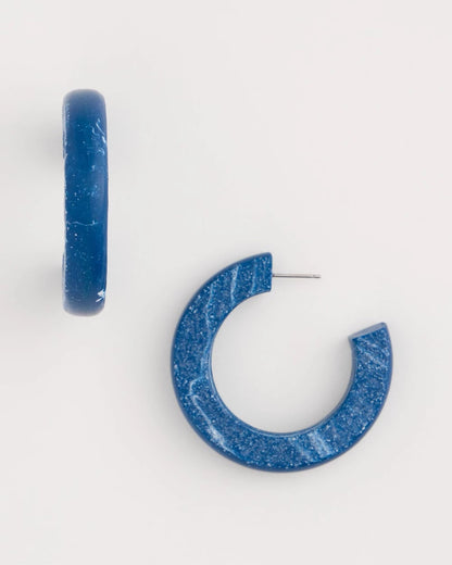 Chico's Blue-Neutral Wood Hoop Earrings Blue Multi