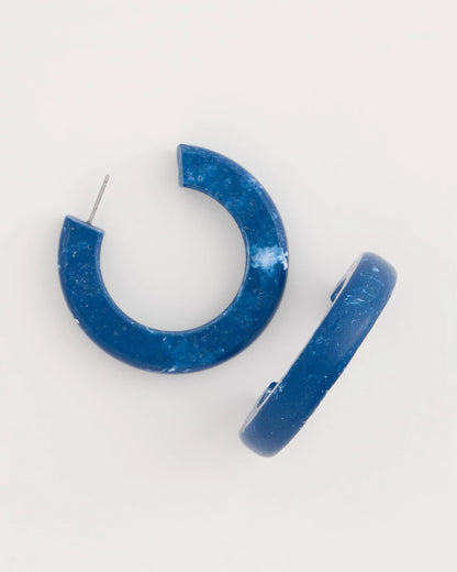 Chico's Blue-Neutral Wood Hoop Earrings Blue Multi