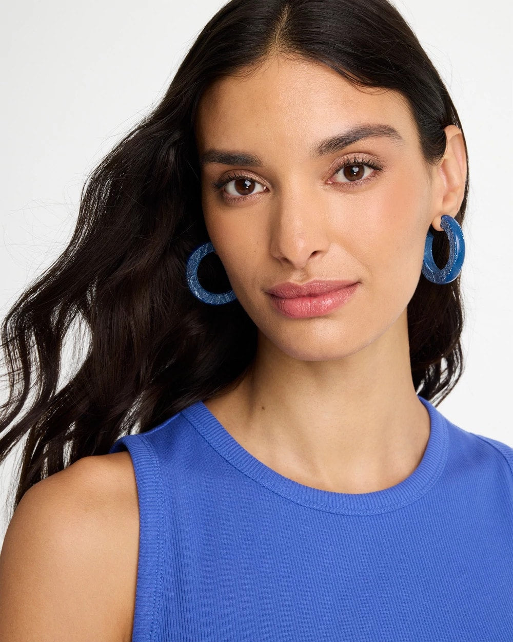 Chico's Blue-Neutral Wood Hoop Earrings Blue Multi