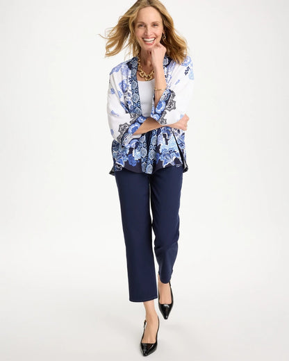 Chico's Woven Faux Silk Printed Kimono Alabaster