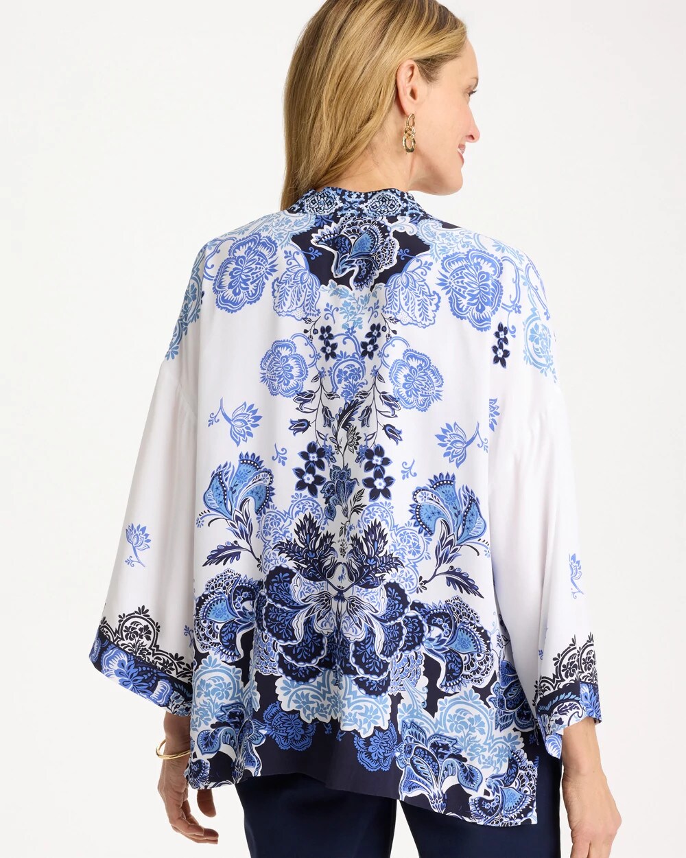 Chico's Woven Faux Silk Printed Kimono Alabaster