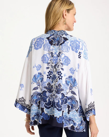 Chico's Woven Faux Silk Printed Kimono Alabaster