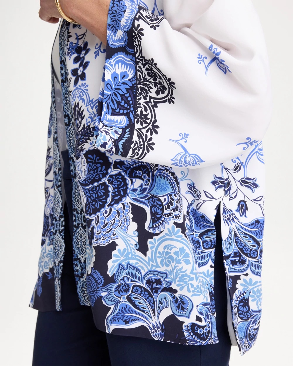 Chico's Woven Faux Silk Printed Kimono Alabaster