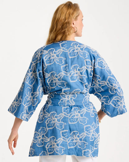 Chico's Woven Embroidered Belted Kimono Denim