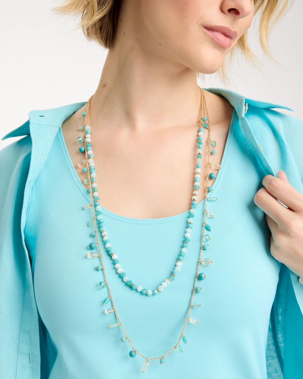 Chico's Multi-Strand Aqua Layering Necklace Aqua