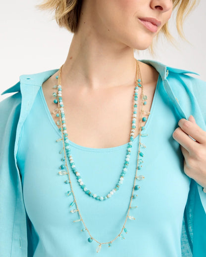 Chico's Multi-Strand Aqua Layering Necklace Aqua