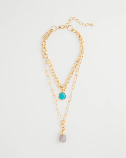 Chico's Double-Strand Blue Pendant Necklace Aqua