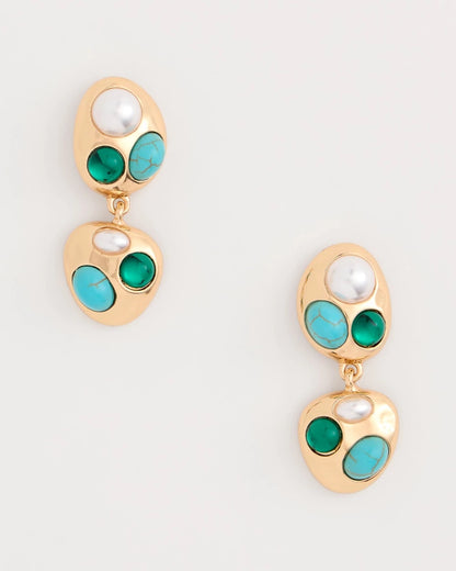 Chico's Blue Pearl Cab Drop Earrings Blue